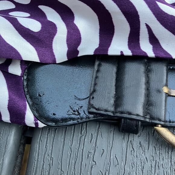 White and purple zebra satin fabric belt Y2K 2000s animal print bohemian - Picture 7 of 8